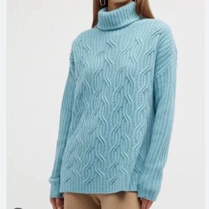 NWT TSE for Neiman Marcus Blue Cashmere  Cable Knit Turtleneck Sweater
